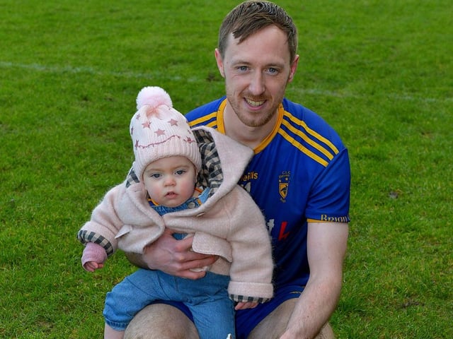 Steelstown’s captain Neil Forester pictured with his daughter after the Ulster GAA Football Intermediate Club Championship victory over Moortown