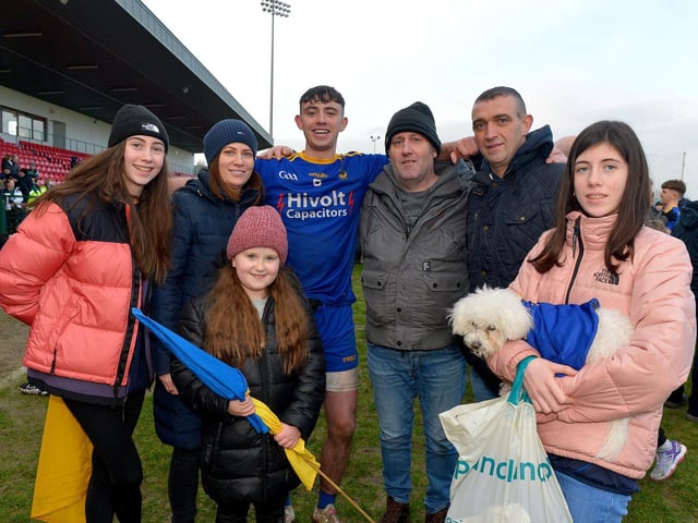 Steelstown’s Jason McAleer pictured with family members after the Ulster GAA Football Intermediate Club Championship victory over Moortown