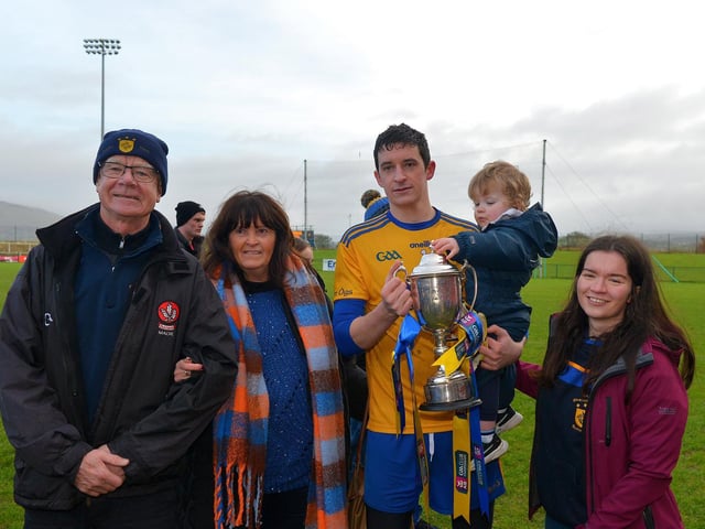 Steelstown’s Eugene Heraghty and family pictured after the Ulster GAA Football Intermediate Club Championship victory over Moortown