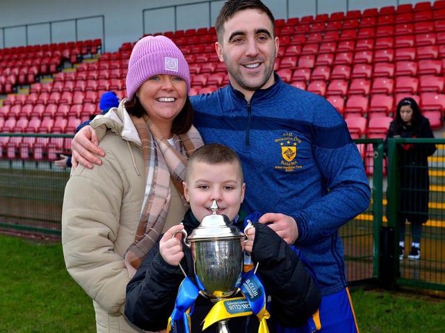 Steelstown’s Ryan Devine and family pictured after the Ulster GAA Football Intermediate Club Championship victory over Moortown