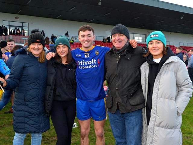 Steelstown’s Cahir McMonagle and family pictured after the Ulster GAA Football Intermediate Club Championship victory over Moortown