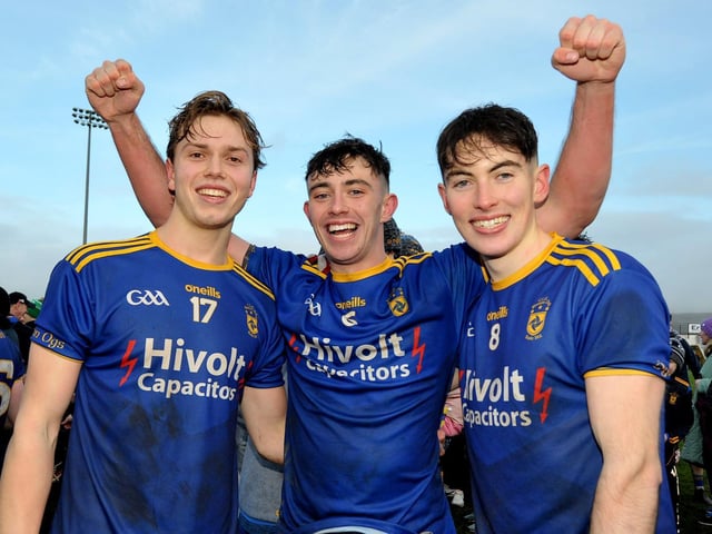 Steelstown players Donnacha Gilmore, Jason McAleer and Oran McMenamin celebrate the win.