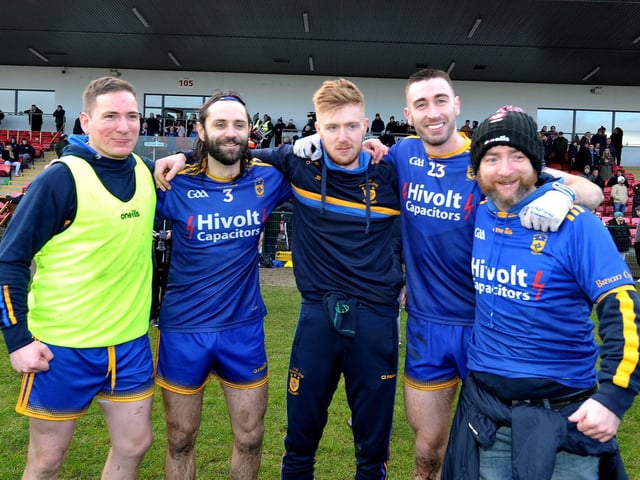 Steelstown players and fans celebrate after the Ulster GAA Football Intermediate Club Championship victory over Moortown