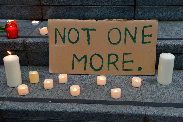 One of the messages at the vigil for Ashling Murphy held at the Guildhall Steps on Friday afternoon. Photo: George Sweeney.  DER2202GS – 094