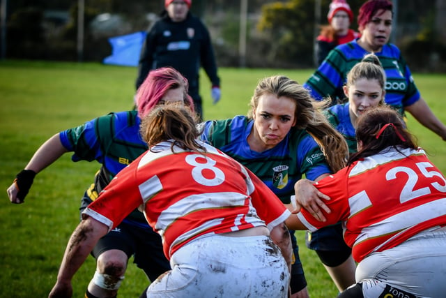 Lisburn Ladies' Jess Wray in action against Randalstown  in their Ulster Rugby Womens Championship clash at Blaris. Lisburn ran out 29-12 winners after a strong challenge from the visitors. Picture: Barlow Photography