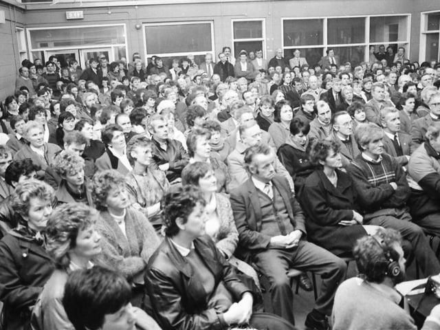 Concerned parents at a meeting called in protest at proposed education cuts in Carndonagh Community School.
