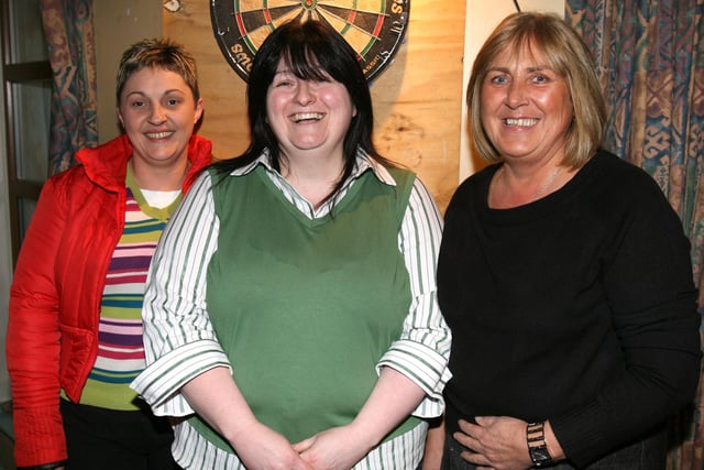 The Scott's Ladies team who played during the charity darts night at Portstewart Football Club. From left, Amanda McLaughlin, Sue McCready and Linda Calvin. CR2-153PL