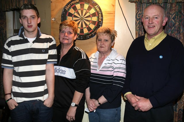 The Portstewart FC team who played during the charity darts night at Portstewart Football Club. From left, Darren McGowan, Hilary McGowan, Marie Stewart and Lawrence Duffy. CR2-154PL