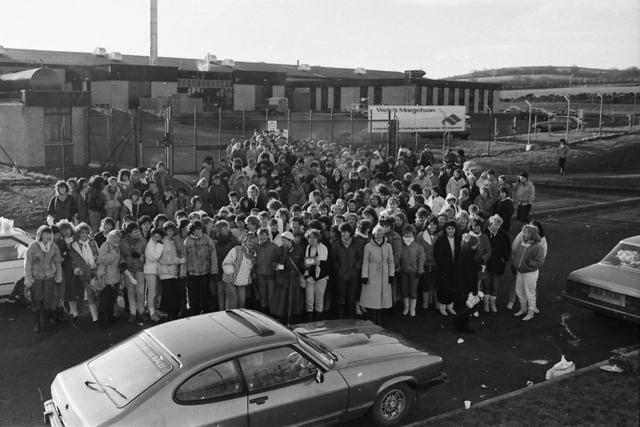A group of strikers outside the Welch Margetson factory in January 1988.