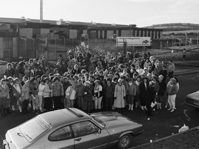A group of strikers outside the Welch Margetson factory in January 1988.