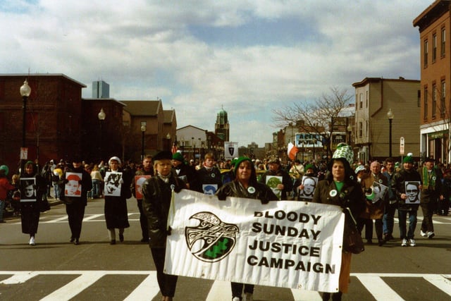 March 1997... Bloody Sunday families march in Boston in the USA.
