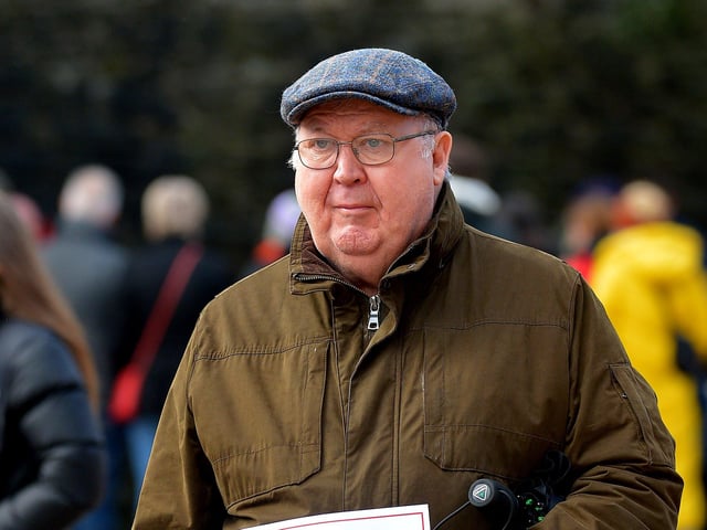 The Chair of Derry Trades Union Council, Liam Gallagher, pictured at the Derry Against Fuel Poverty rally in Guildhall Square on Saturday afternoon last. Photo: George Sweeney. DER2206GS – 134