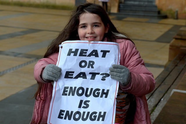 Erin McLaughlin was at the Derry Against Fuel Poverty rally in Guildhall Square on Saturday afternoon last. Photo: George Sweeney.  DER2206GS – 141