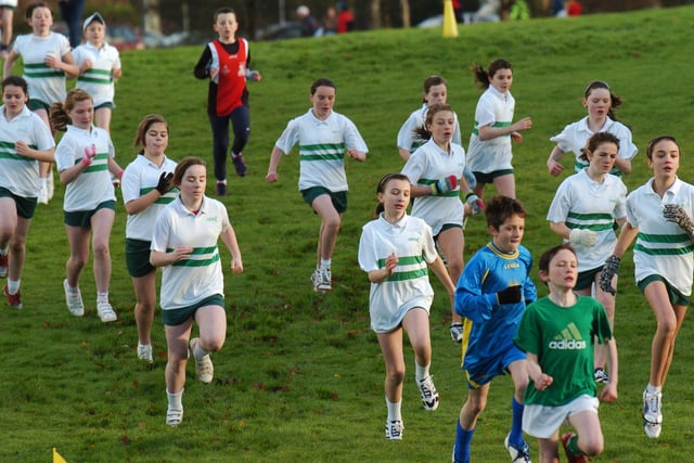 Pupils from St. Cecilia's College pictured taking part in the Under-16 race at the North West Open Cross Country Championships at Gransha Park on Saturday. LS51--159KM