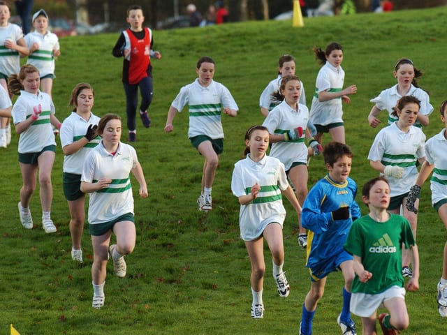 Pupils from St. Cecilia's College pictured taking part in the Under-16 race at the North West Open Cross Country Championships at Gransha Park on Saturday. LS51--159KM