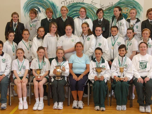 St Cecilia's College Athletics Team who successfully competed at the 42nd annual County Derry Althletics Championships. Included are, from left, Roisin Lynch, vice principal, Joanne Nicholl, P.E teacher, and Isobel McNulty, head of P.E. (2706PG33)