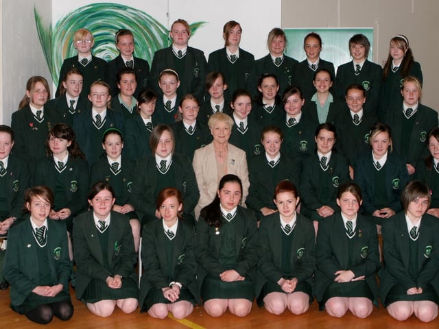 Pupils from Year 8,9 and 11 who received full attendance certificates at St.Cecilia's College Junior Prizegiving. Included is Eleanor Coulter, teacher. (0107T06).