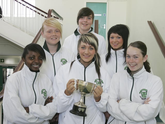 St. Cecilia's College Year 12 Netball team, winners of the Westeran Area Intermediate Netball final. Front, from left, are Kimberly Doherty, Nicola Harkin and Lisa Coyle. Back, from left, are Krystal Simpson, Aoife O'Kane and Laura Grant. (2706C01)