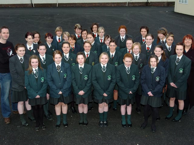 Pupils from St Cecilia's College, who have achieved GCSE Irish. Included, are Gearalt O'Mianain, Irish Language Assistant, and Catriona Toland, Irish Language Co-ordinator. (2701A21)
