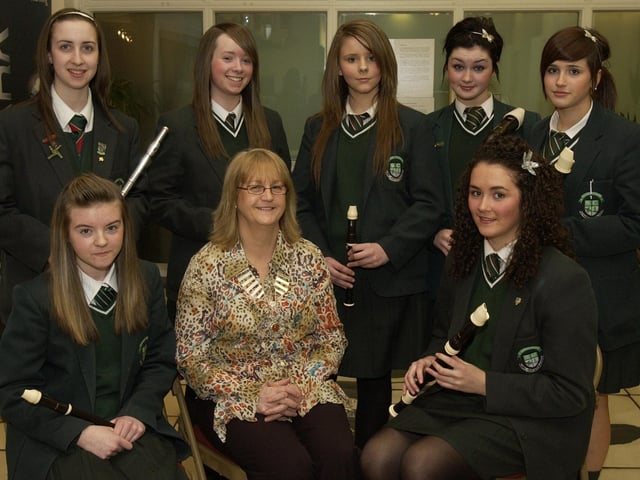 Members of St Cecilias College Ensemble perform at the Sorpotimist International 'Water into Wine' evening. Included, seated from left, Diane Doran, Pearl Woodburn, president, and Ciara Hone. Standing, from left, Ruth McPhillips, Caitlin Mullan, Grainne Keogh, Seanin McCarron, and Aimee Wilson. (2802PG12)
