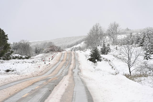 Storm Eunice brought snow to the Co Antrim hills. Picture: Stephen Hamilton/Presseye