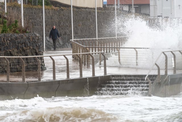 Strong winds battering Portrush as an amber warning for wind is issued for Storm Franklin. Picture: Kirth Ferris/Pacemaker Press