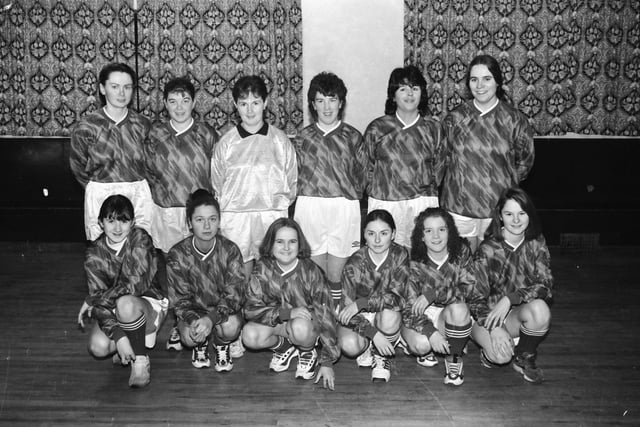 Members of the Grianan Celtic ladies football team pictured during a training session in Burnfoot Community Hall.