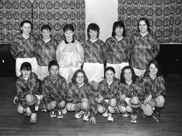 Members of the Grianan Celtic ladies football team pictured during a training session in Burnfoot Community Hall.