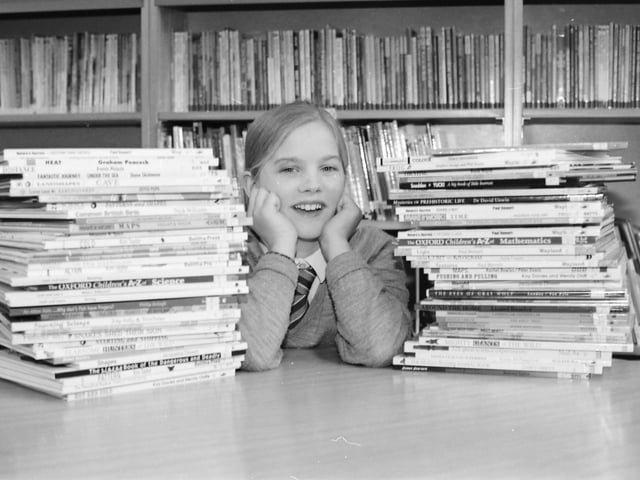 Donemana Primary School pupil Natasha Durham taking advantage of the new school library that was opened by Joe Martin, the Chief Executive of the Western Education and Library Board, in February 1997.