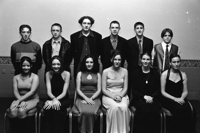 Seated from left, are Rachael Spratt, Lisa McNeill, Charmaine McNally, Dervla Young, Rebecca McCafferty and Ella Crumlish. Standing, from left, are, Owen Fleming, David Fairburn, Thomas Lee, Darragh Rutheford, Barry Johnston and John O’Connell, attended the 1997 Oakgrove Social.