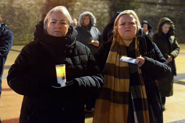 People gather in Guildhall Square on Wednesday evening last for prayers and a candle-lit vigil in solidarity with the people of Ukraine.  Photo: George Sweeney.  DER2209GS – 029