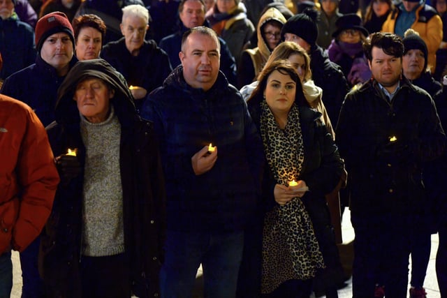 Colr. Brian Tierney was among the gathering in Guildhall Square on Wednesday evening last for a candle-lit vigil in solidarity with the people of Ukraine.  Photo: George Sweeney.  DER2209GS – 024