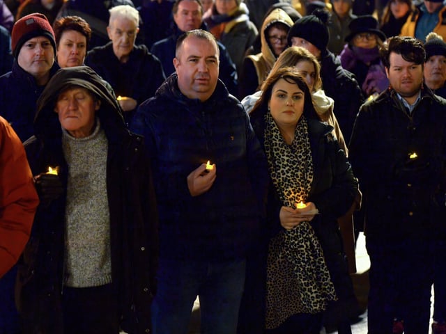 Colr. Brian Tierney was among the gathering in Guildhall Square on Wednesday evening last for a candle-lit vigil in solidarity with the people of Ukraine.  Photo: George Sweeney.  DER2209GS – 024