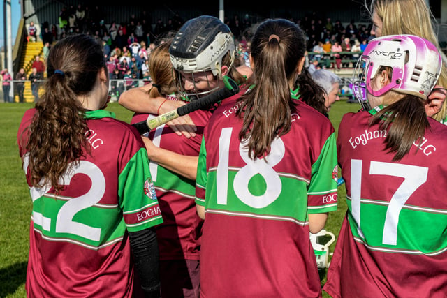 REPRO FREE***PRESS RELEASE NO REPRODUCTION FEE*** EDITORIAL USE ONLY
AIB All-Ireland Junior Club Camogie Championship Final, O'Raghallaighs GAA, Drogheda, Louth 5/3/2022
Clanmaurice vs Eoghan Rua
Eoghan Rua players celebrate after the game 
Mandatory Credit ©INPHO/Cathal McOscar