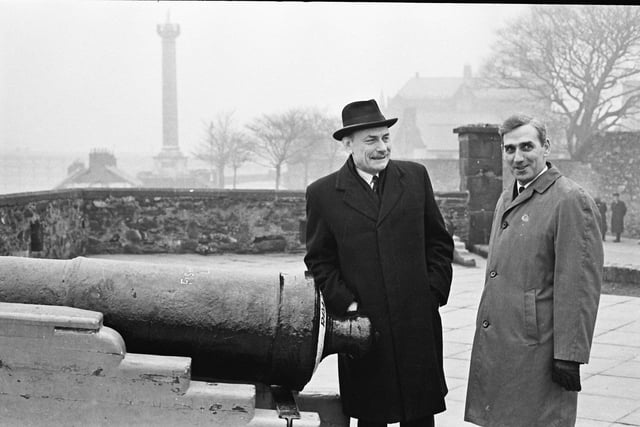 1971... Former Conservative MP Enoch Powell on Derry's Walls with Rev. Bertie Dickinson.