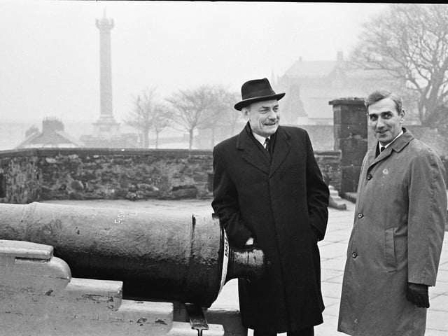 1971... Former Conservative MP Enoch Powell on Derry's Walls with Rev. Bertie Dickinson.