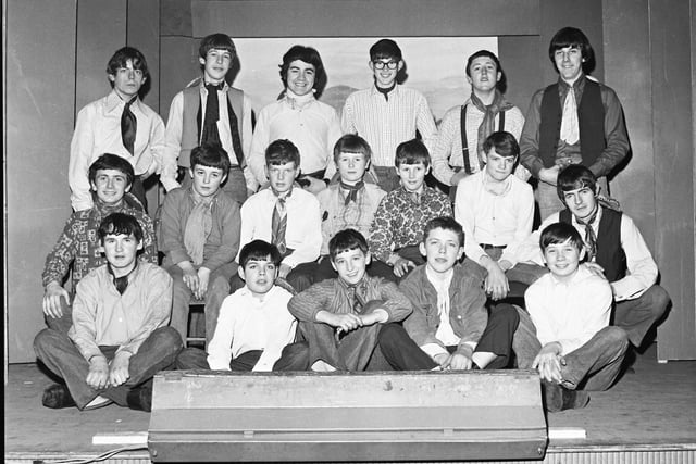 1970... The boys' chorus in the Waterside Boys' Club annual show, 'Lights Out', which was performed at St Patrick's Hall, Spencer Road.
