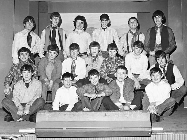 1970... The boys' chorus in the Waterside Boys' Club annual show, 'Lights Out', which was performed at St Patrick's Hall, Spencer Road.