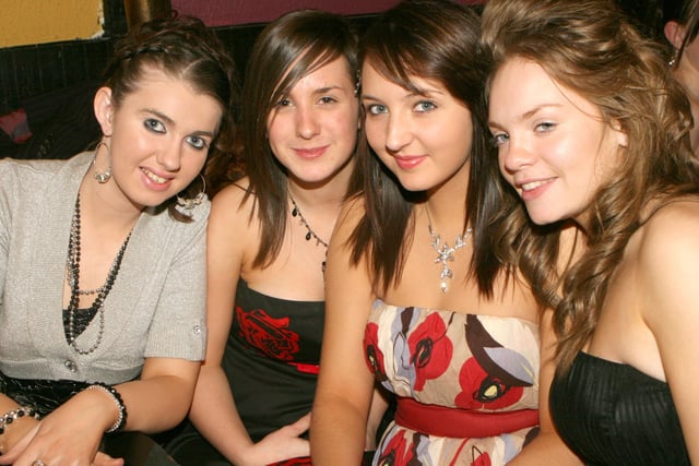 Charlene Miller, Lauren McLaughlin, Stephanie Canning and Christina Connell pictured at the Co Londonderry YFC dinner at Hanover House, Coagh, Co Tyrone in 2007. Image: Kevin McAuley