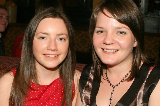 Pictured in 2007 are Emma Kyle and Hannah McClure at the Co Londonderry YFC dinner at Hanover House, Coagh, Co Tyrone. Image: Kevin McAuley