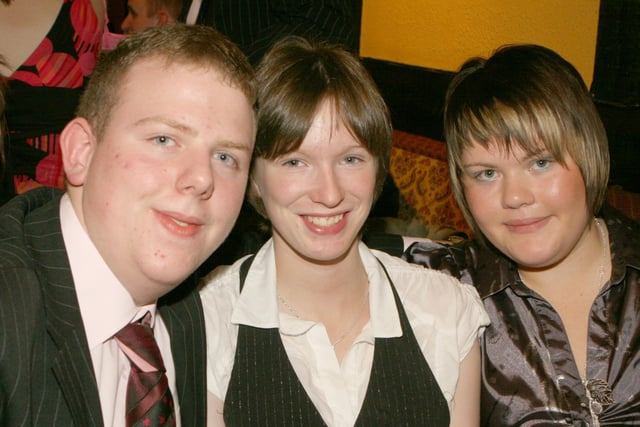 Andrew Wilson, Jennifer Maxwell and Kathryn Loughrey pictured at the Co Londonderry YFC dinner at Hanover House, Coagh, Co Tyrone in 2007. Image: Kevin McAuley