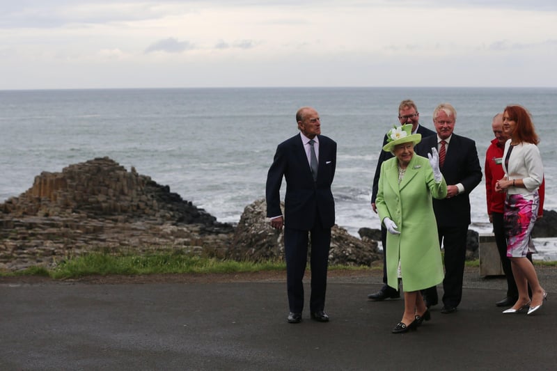 Queen Elizabeth II and the her husband, the Duke of Edinburgh, during a visit to the Giant's Causeway on the Co Antrim coast during the second day of her visit to Northern Ireland to mark her 90th birthday.