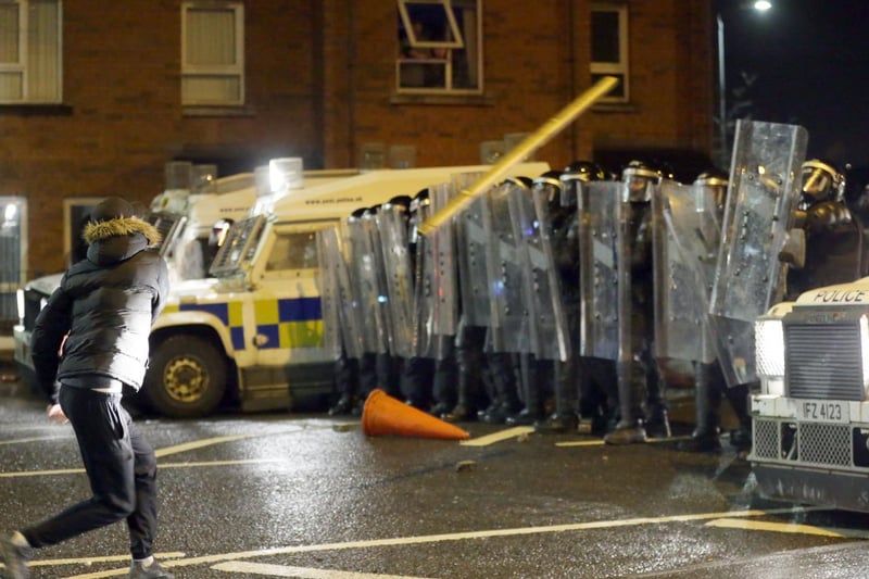 This image was captured during a seventh consecutive night of public disorder in Northern Ireland.