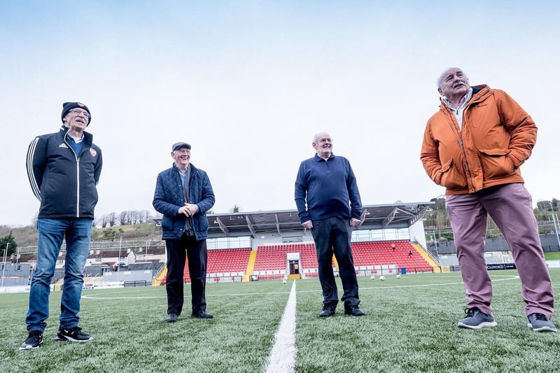 Tony O'Doherty, Terry Harkin, Eamonn McLaughlin and Eddie Mahon, the famous 'Gang of Four' at the Ryan McBride Brandywell Stadium.
