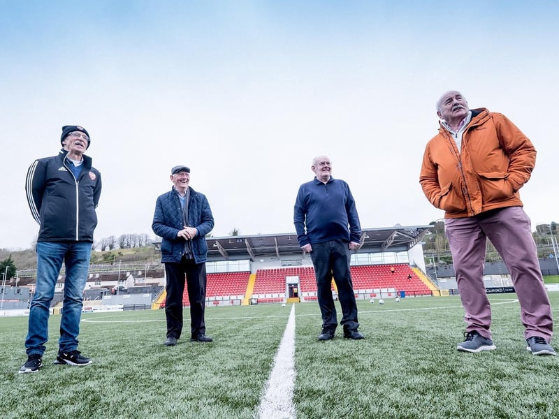 Tony O'Doherty, Terry Harkin, Eamonn McLaughlin and Eddie Mahon, the famous 'Gang of Four' at the Ryan McBride Brandywell Stadium.