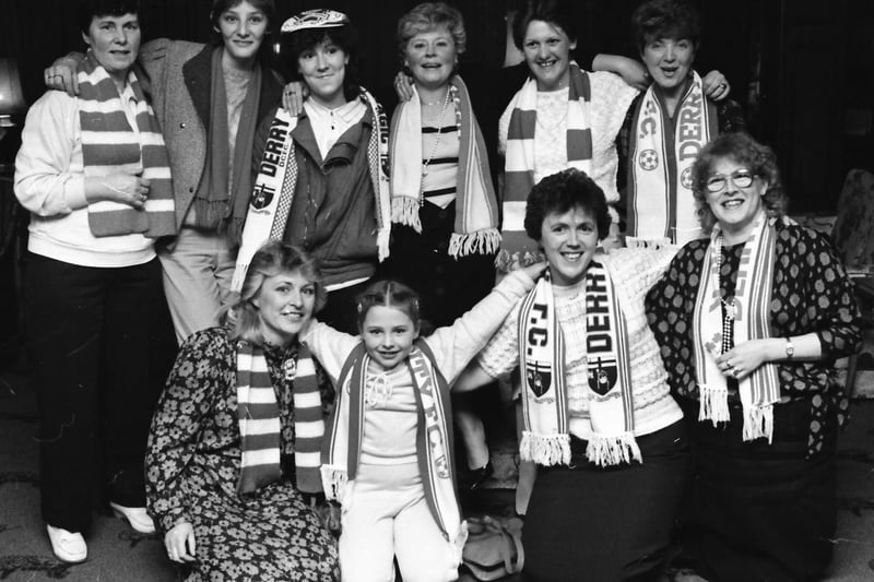 Derry City fans in jovial mood ahead of their FAI Cup tie in Cork, in 1986.
