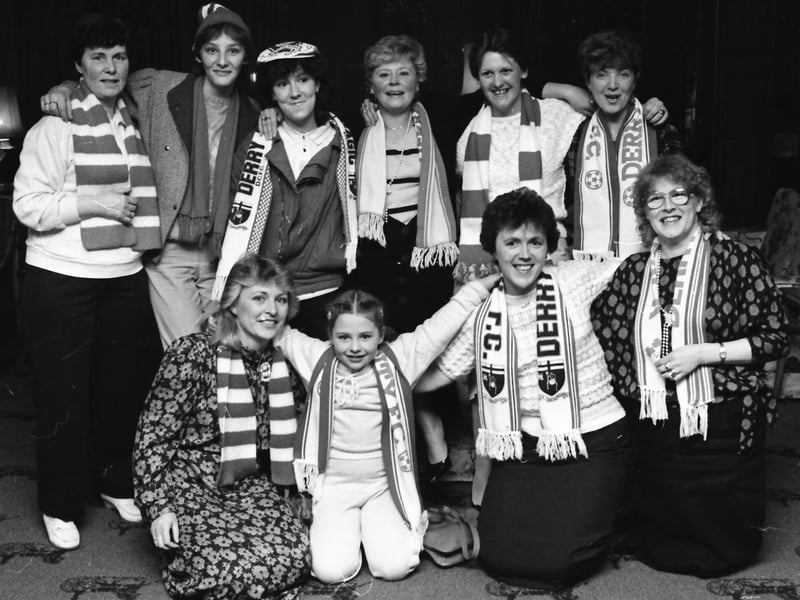 Derry City fans in jovial mood ahead of their FAI Cup tie in Cork, in 1986.