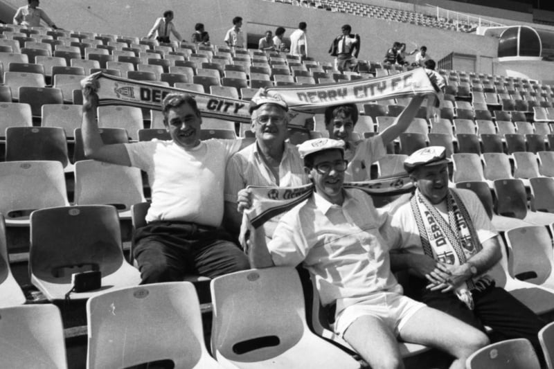 Derry City fans pictured in the Stadium of Light ahead of the European Cup second leg encounter against Benfica, in Lisbon.