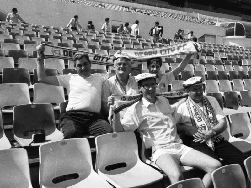 Derry City fans pictured in the Stadium of Light ahead of the European Cup second leg encounter against Benfica, in Lisbon.
