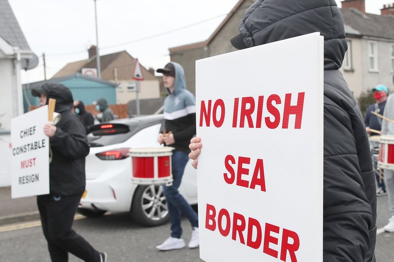 Loyalists opposed to the Irish Sea border took take to the streets in Newtownards